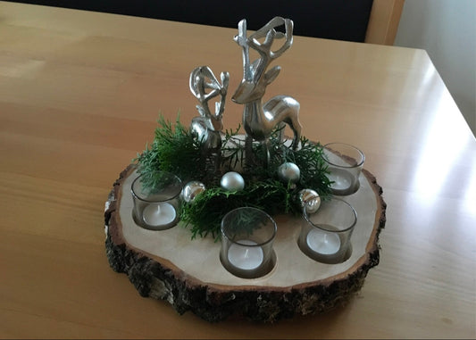 Adventskranz Baumscheibe Holzscheibe Birkenscheibe geschliffen