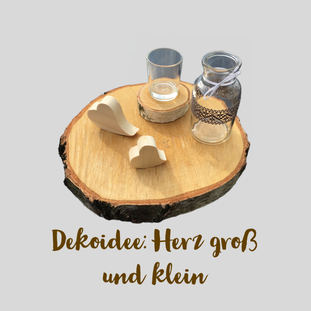 Herzen Holz groß und klein Dekoidee auf Baumscheiben Holzscheiben Birkenscheiben Hochzeitsdeko Tischdeko